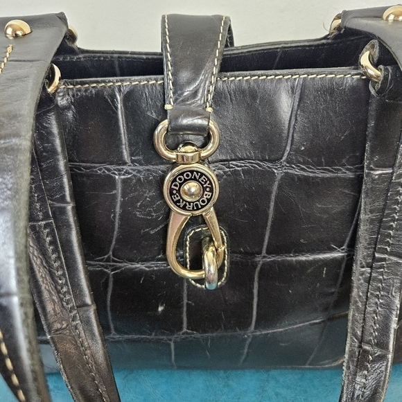 Dooney & Bourke Satchel Handbag Black Croc Embossed Leather Reversible Clip Lock - Picture 4 of 13